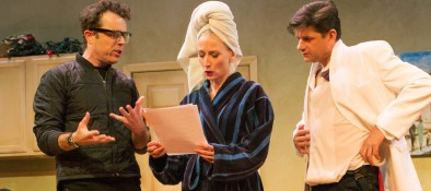 Director (Mark Anderson Phillips) goes over lines with She (Carrie Paff) and He (Gabriel Marin) in ‘Stage Kiss’, now playing.