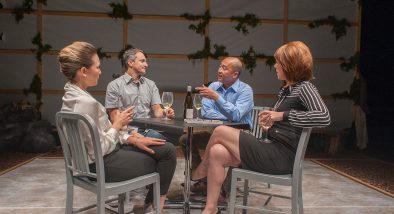 James Asher (Ben), Charisse Loriaux (Samantha), Don Castro (Daniel), and Lauren English (Lindsey) in San Francisco Playhouse's production of "You Mean to Do Me Harm" at ACT's Strand Theater.