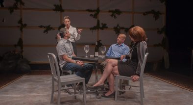 James Asher (Ben), Charisse Loriaux (Samantha), Don Castro (Daniel), and Lauren English (Lindsey) in San Francisco Playhouse's production of "You Mean to Do Me Harm" at ACT's Strand Theater.