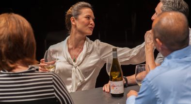 Lauren English (Lindsey), Charisse Loriaux (Samantha), James Asher (Ben), and Don Castro (Daniel) in San Francisco Playhouse's production of "You Mean to Do Me Harm" at ACT's Strand Theater.