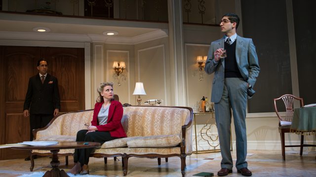 Paul Verrall (Jason Kapoor*, right) stands up for his principles as Eddie Brock (Gabriel Montoya) and Billie Dawn (Millie Brooks*) look on.