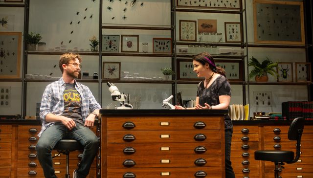 Entomologists Jeff (Lucas Verbrugghe) and Betty (Lori Prince) discuss New York's bedbug epidemic.