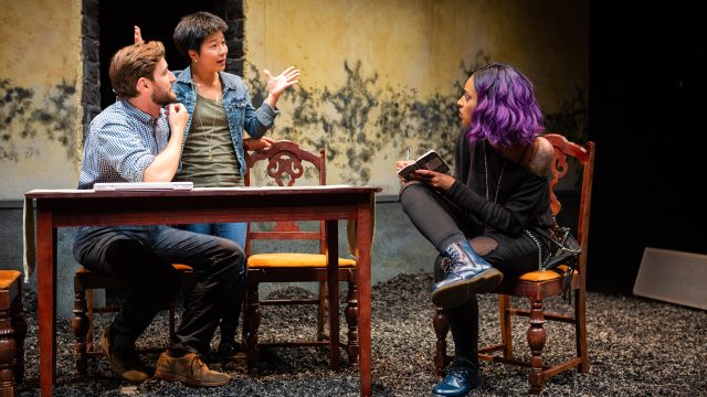 Justin (Josh Schell*) and Sarah (Sango Tajima) share their vision for a "rainbow bed-and-dinner" inn with a blogger named P (Sam Jackson).