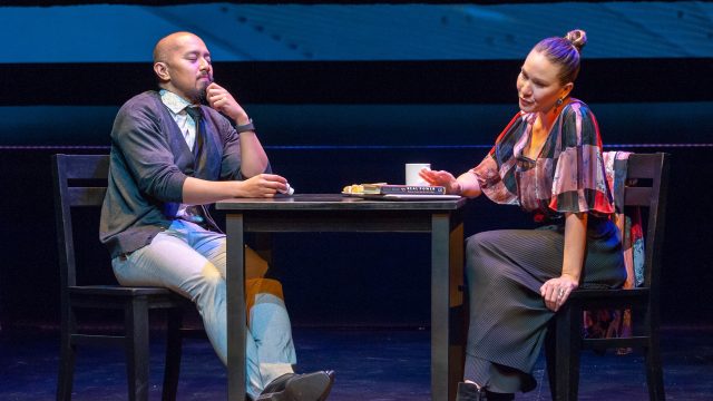 Daniel (Jomar Tagatac*) and Samantha (Charisse Loriaux*) in 'You Mean to Do Me Harm' at San Francisco Playhouse.