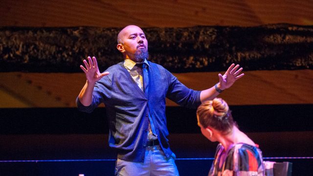 Daniel (Jomar Tagatac*) and Samantha (Charisse Loriaux*) in 'You Mean to Do Me Harm' at San Francisco Playhouse.