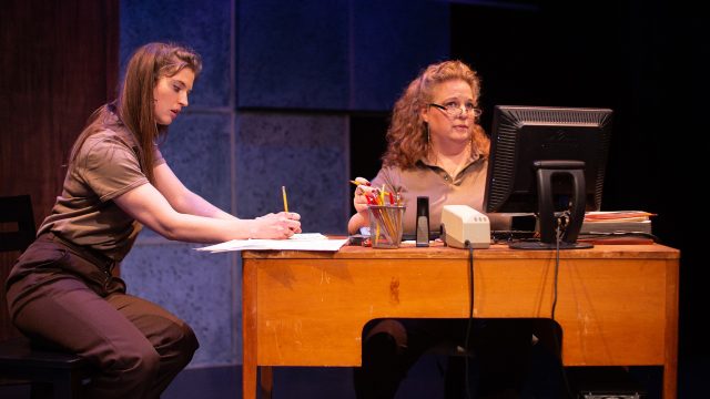 Elise (Amanda Farbstein) and Trish (Gwen Loeb*) in 'graveyard shift' at the Creativity Theater, presented by San Francisco Playhouse.