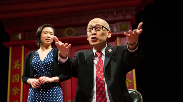 Lauren (Krystle Piamonte, left) listens to her father Larry (Francis Jue*) explain the importance of family in 'King of the Yees' at San Francisco Playhouse.
