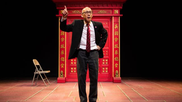 Larry (Francis Jue*) explains his family's history in 'King of the Yees' at San Francisco Playhouse.