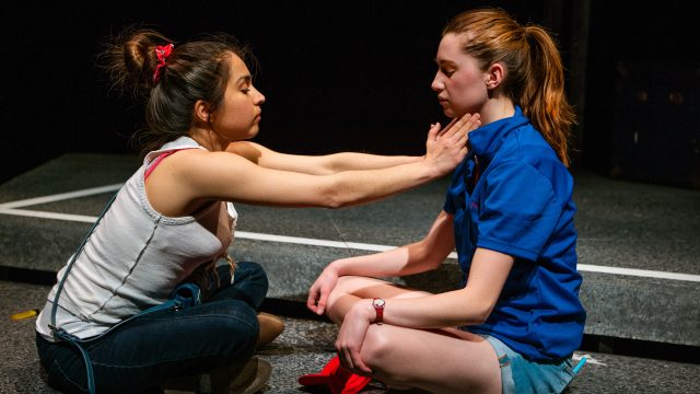 Rowena (Neiry Rojo, left) and Blaze (Isabel Langen) prepare to engage in a ritual in Chelsea Marcantel's 'A White Girl's Guide to International Terrorism'.