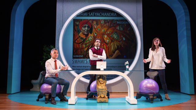 Fred (Ryan Morales), Raj (Bobak Cyrus Bakhtiari*), and Joan (Susi Damilano*) brainstorm next steps to save the company.