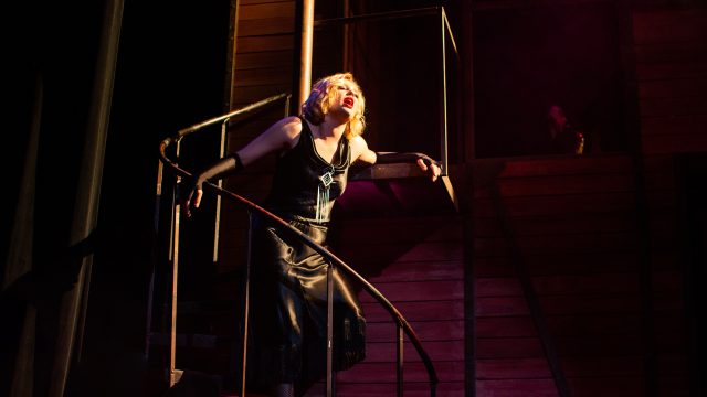 Sally Bowles (Cate Hayman*) in a moment of crisis in 'Cabaret' at San Francisco Playhouse.