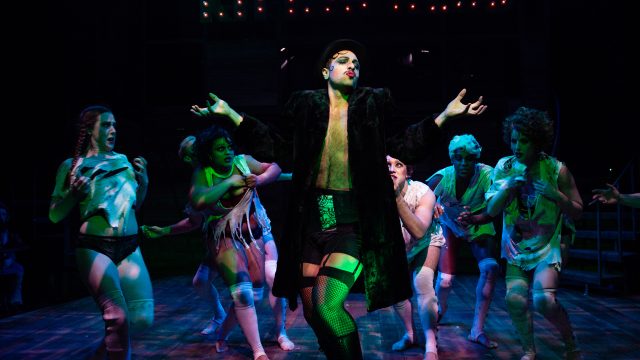 The Master of Ceremonies (John Paul Gonzalez) performs with the Kit Kat Dancers in 'Cabaret' at San Francisco Playhouse.