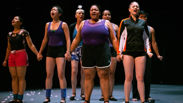 The dance team prepares for a performance (L-R: Mohana Rajagopal, Krystle Piamonte, Julia Brothers, Indiia Wilmott, Lauren Spencer, Ash Malloy, Bryan Munar).