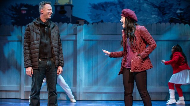 Phil Connors (Ryan Drummond*) shares a moment with Rita Hanson (Rinabeth Apostol*) on their date.