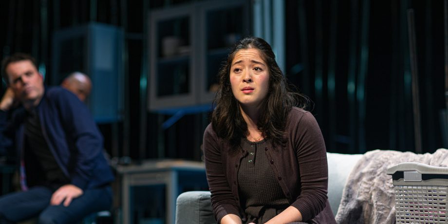 Letter Writer #2 (Kina Kantor) is lost in thought in 'Tiny Beautiful Things' at San Francisco Playhouse.