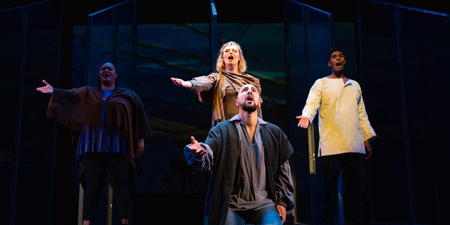Katrina Lauren McGraw, Cate Hayman, Rodney Earl Jackson Jr., (back, left to right), and John Paul Gonzalez (front) in 'Songs for a New World' at San Francisco Playhouse.