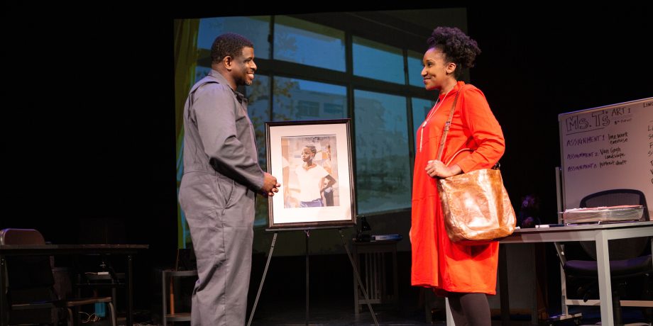 Ernest (Khary L. Moye) and Ms. T. (Safiya Fredericks) get to know one another.