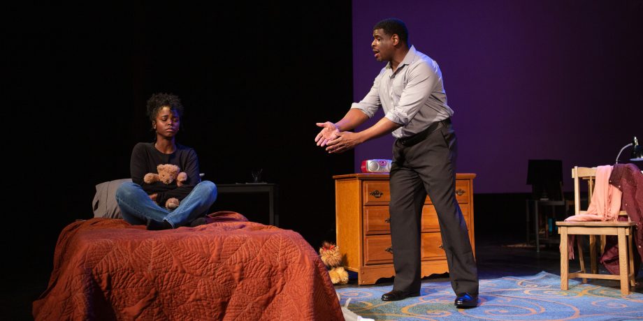 Ernest (Khary L. Moye*, right) scolds his daughter Davis (Jamella Cross*) for going to a party.