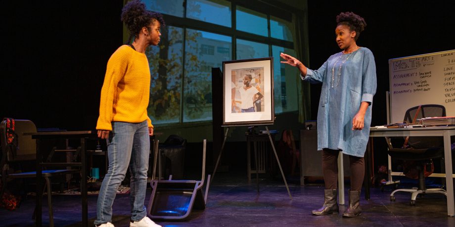 Davis (Jamella Cross*) explains herself to Ms. T. (Safiya Fredericks*) after an altercation in the classroom.