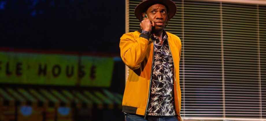 Joe (Reggie D. White*) does damage control in 'The Song of Summer' at San Francisco Playhouse. The Song of Summer at San Francisco Playhouse - Photo by Jessica Palopoli
