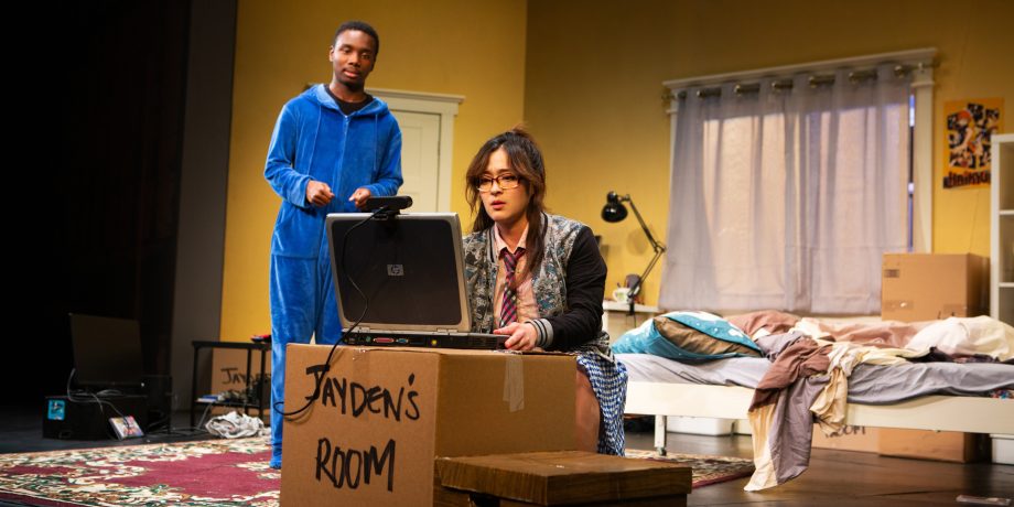 Gao-Ming (Kina Kantor*) and Jayden (Leon Jones) work on a school project together in 'The Great Khan' by Michael Gene Sullivan at San Francisco Playhouse.