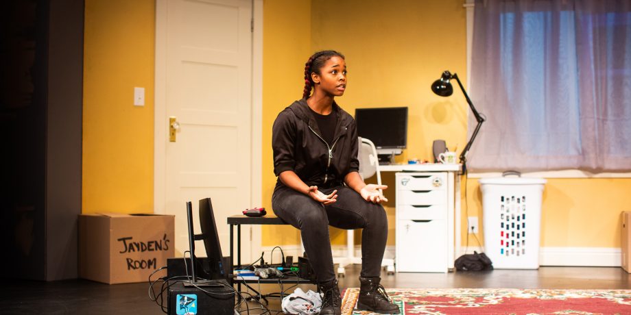 Ant (Jamella Cross*) tries to get her point across in 'The Great Khan' by Michael Gene Sullivan at San Francisco Playhouse.