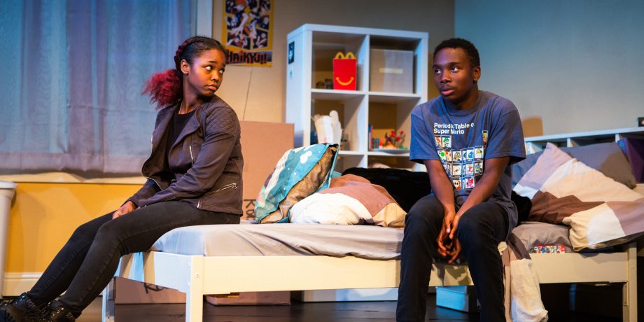 Ant (Jamella Cross*) confides in Jayden (Leon Jones) in 'The Great Khan' by Michael Gene Sullivan at San Francisco Playhouse.