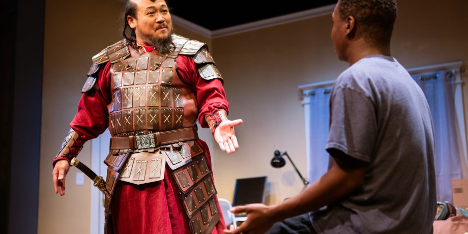 Temujin (Brian Rivera*) gets acquainted with Jayden (Leon Jones) in 'The Great Khan' by Michael Gene Sullivan at San Francisco Playhouse.