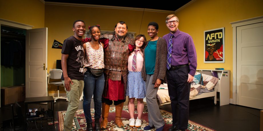 The cast of 'The Great Khan' by Michael Gene Sullivan at San Francisco Playhouse (l-r): Leon Jones, Jamella Cross*, Brian Rivera*, Kina Kantor*, Velina Brown*, and Adam KuveNiemann.