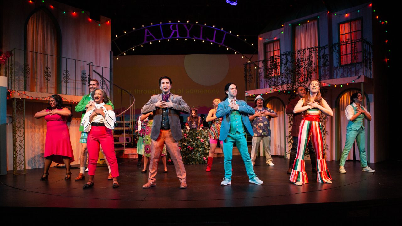 The cast of 'Twelfth Night' at San Francisco Playhouse (L-R: Loreigna Sinclair*, Caleb Haven Draper, Cathleen Riddley*, Sean Fenton*, Sam Paley, Amanda Le Nguyen, Bear Manescalchi, Tasi Alabastro, Jon-David Randle*, Amanda Farbstein*, and Sophia Introna*).