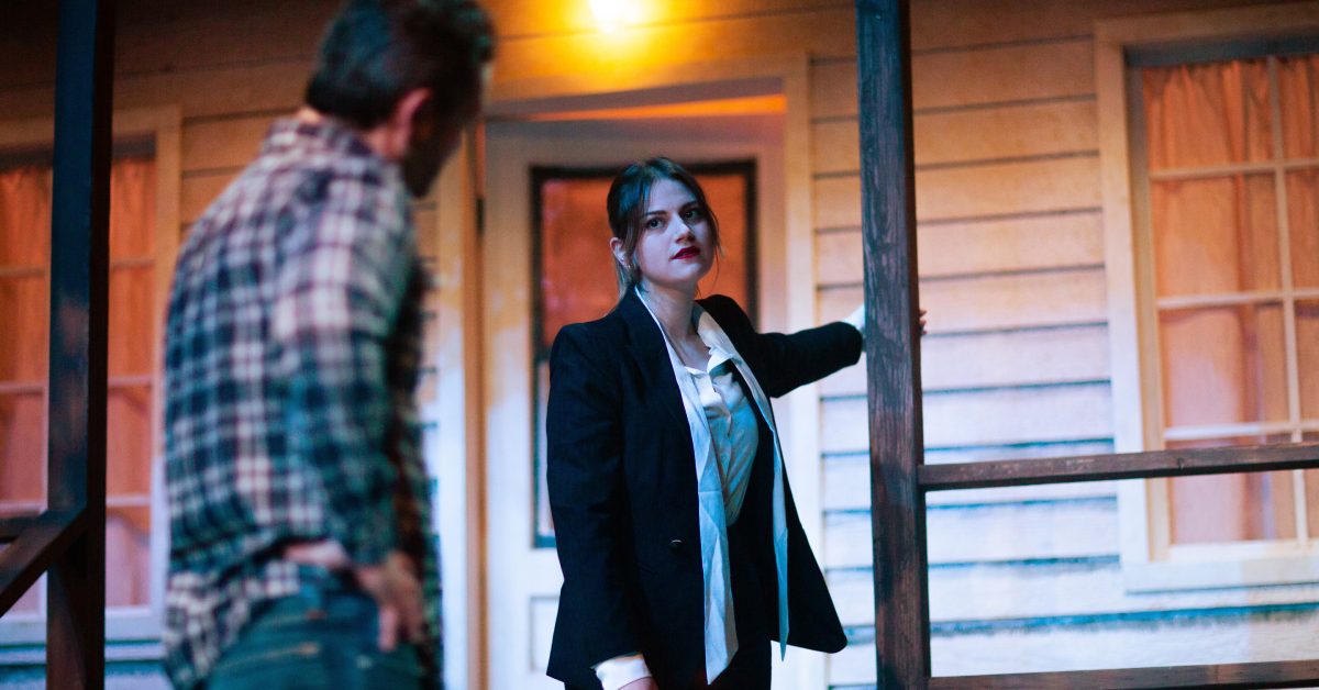 Teresa (Ash Malloy*, right) and Justin (Johnny Moreno*) reconnect in 'Heroes of the Fourth Turning' at San Francisco Playhouse.