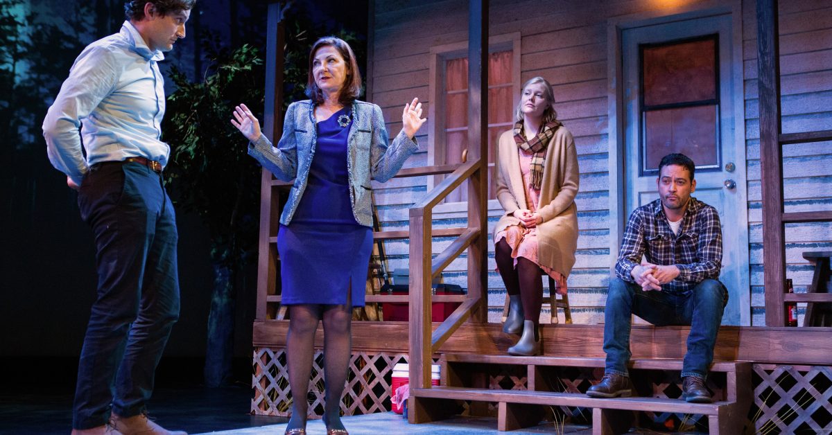 Kevin (Josh Schell*) and Gina (Susi Damilano*) debate as Emily (Wera von Wulfen) and Justin (Johnny Moreno*) look on in 'Heroes of the Fourth Turning' at San Francisco Playhouse.