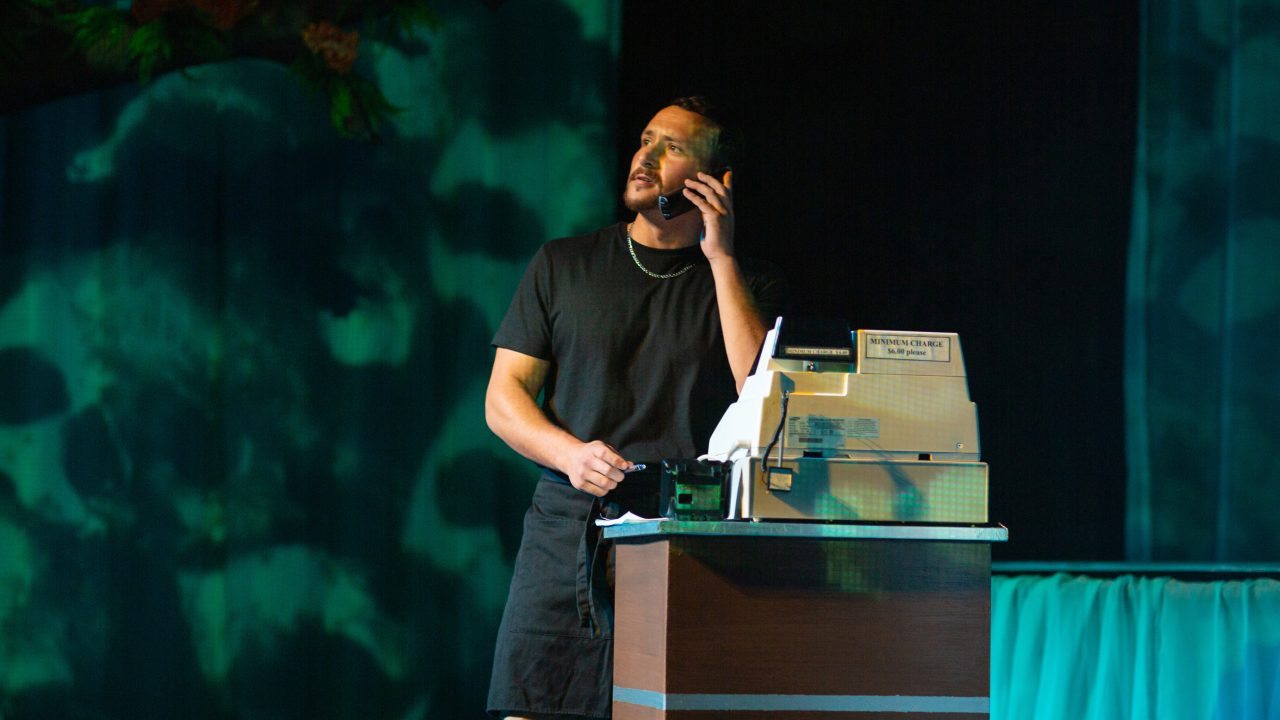 Elliot Ortiz (Xander DeAngeles*), back from Iraq, works at Subway while trying to jump-start his acting career in 'Water by the Spoonful' at San Francisco Playhouse.