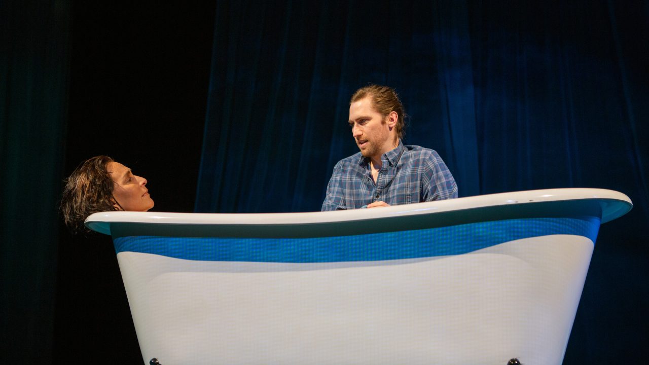 Odessa Ortiz (Lisa Ramirez*) gets help from Fountainhead (Ben Euphrat*) in 'Water by the Spoonful' at San Francisco Playhouse.