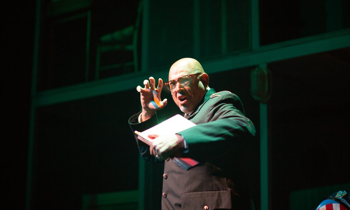 Interrogator (Michael Torres*) asks probing questions in 'The Paper Dreams of Harry Chin' at San Francisco Playhouse.