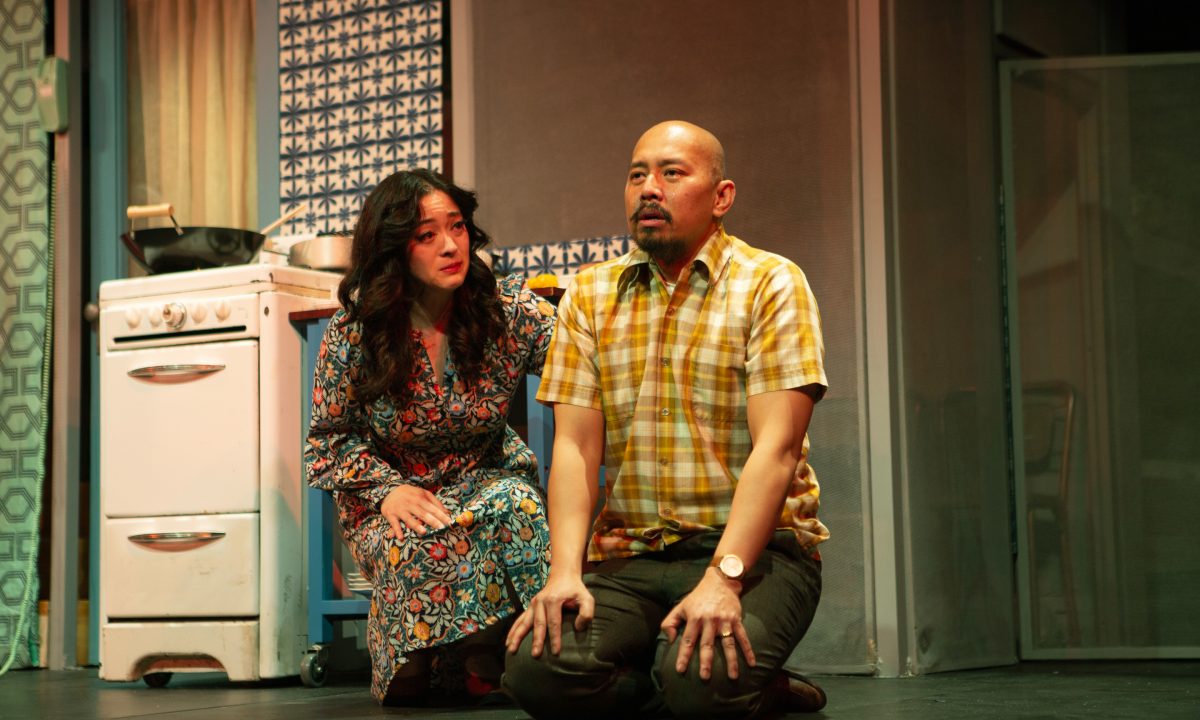 Sheila (Kina Kantor*) consoles her father, Harry (Jomar Tagatac*) in 'The Paper Dreams of Harry Chin' at San Francisco Playhouse.
