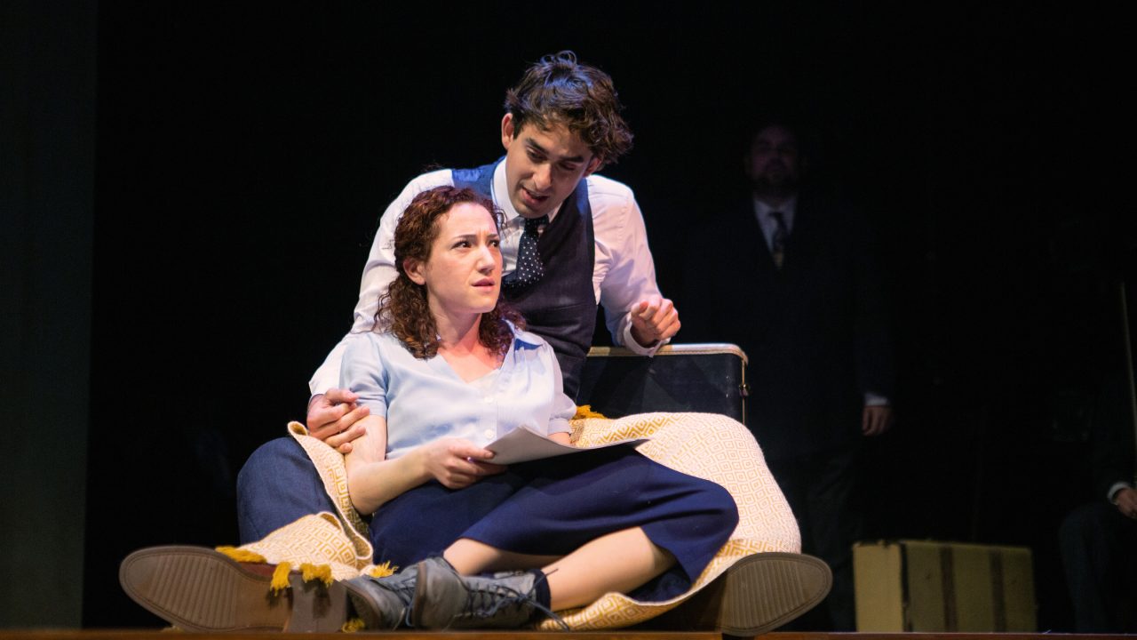 Sholem Asch, played by Avram (Billy Cohen*), waits on his wife Madje Asch, played by Chana (Malka Wallick*) to read the last page of his play, 'The God of Vengeance.' Production photography by Jessica Palopoli for 'Indecent' by Paula Vogel at San Francisco Playhouse.