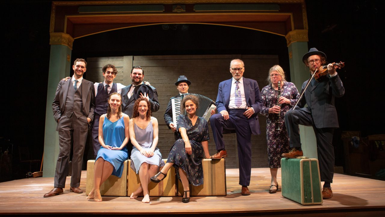 The actors and musicians of 'Indecent' by Paula Vogel at San Francisco Playhouse: (sitting, L-R) Rivka Borek*, Malka Wallick*, Rachel Botchan*, and (standing, L-R) Dean Linnard*, Billy Cohen*, Ted Zoldan, Dmitri Gaskin, Victor Talmadge*, Audrey Jackson, and Matthew Stein.