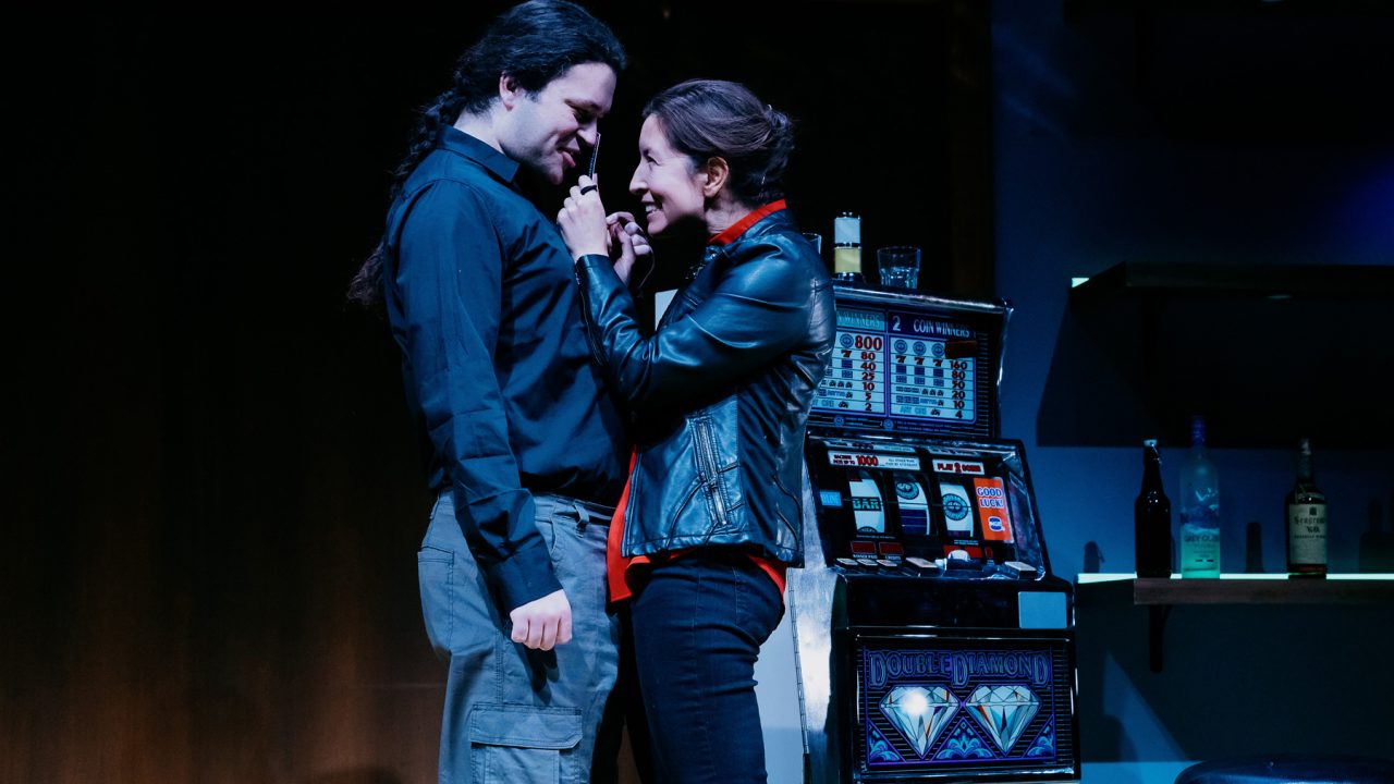 Levi (Chingwe Padraig Sullivan) and Rocky (Rainbow Dickerson) share a moment in San Francisco Playhouse's World Premiere of "Cashed Out," performing January 26 - February 25.