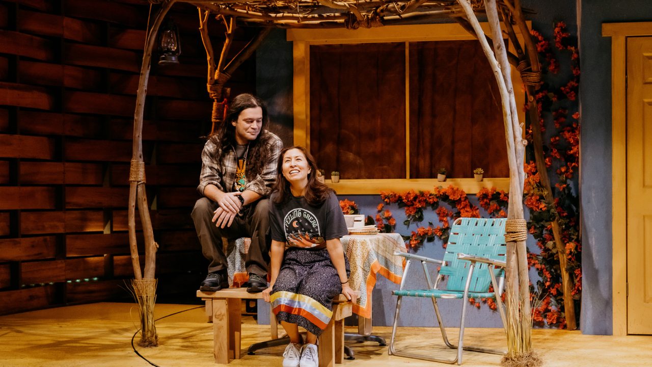 Childhood friends Levi (Chingwe Padraig Sullivan) and Rocky (Rainbow Dickerson) share a memory in San Francisco Playhouse's World Premiere of "Cashed Out," performing January 26 - February 25.