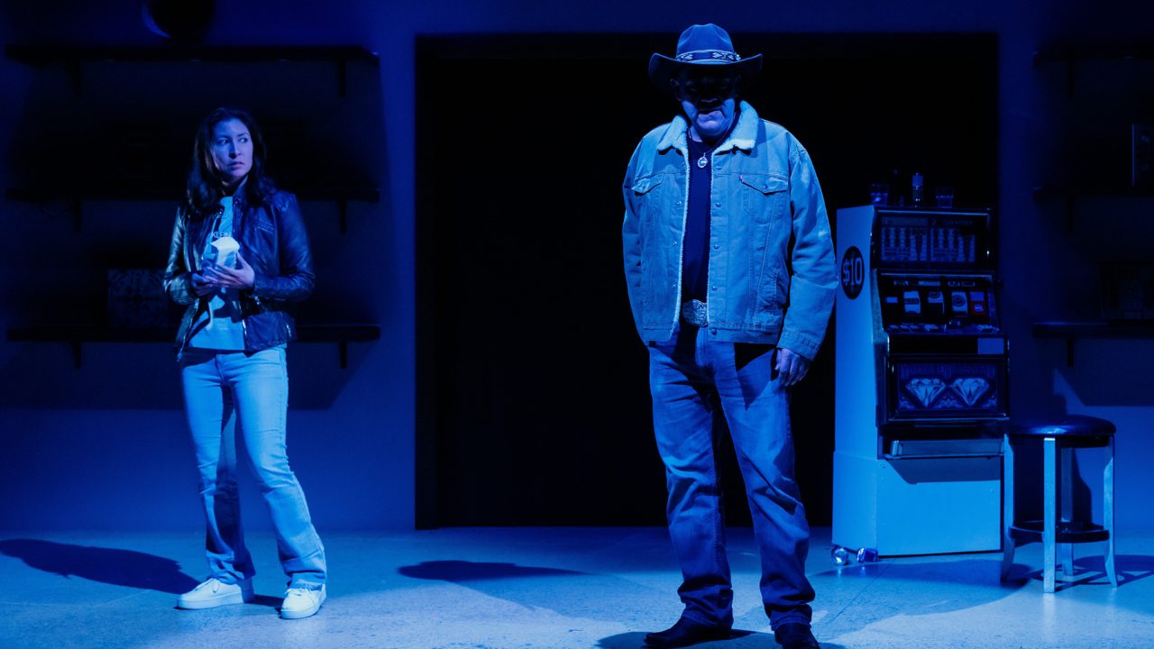 Rocky (Rainbow Dickerson) tracks down her dad Buddy (Matt Kizer) in San Francisco Playhouse's World Premiere of "Cashed Out," performing January 26 - February 25.
