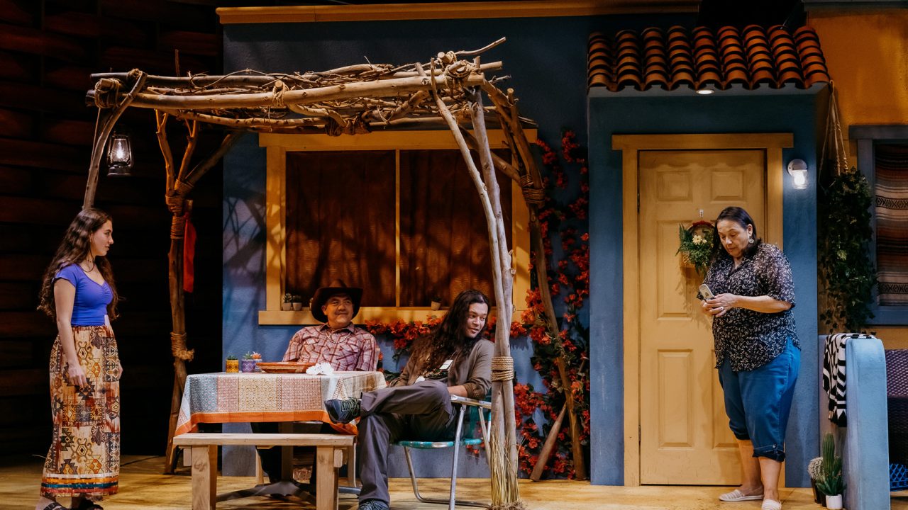 Maya (Louisa Kizer), Buddy (Matt Kizer), Levi (Chingwe Padraig Sullivan), and Nan (Sheila Tousey) receive news about Rocky in San Francisco Playhouse's World Premiere of "Cashed Out," performing January 26 - February 25.