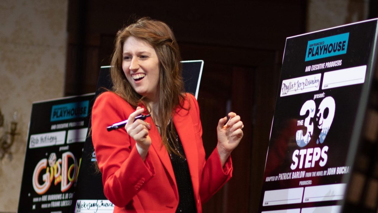 Associate Artistic Director Marie-Claire Erdynast takes pledges for 'The 39 Steps'.