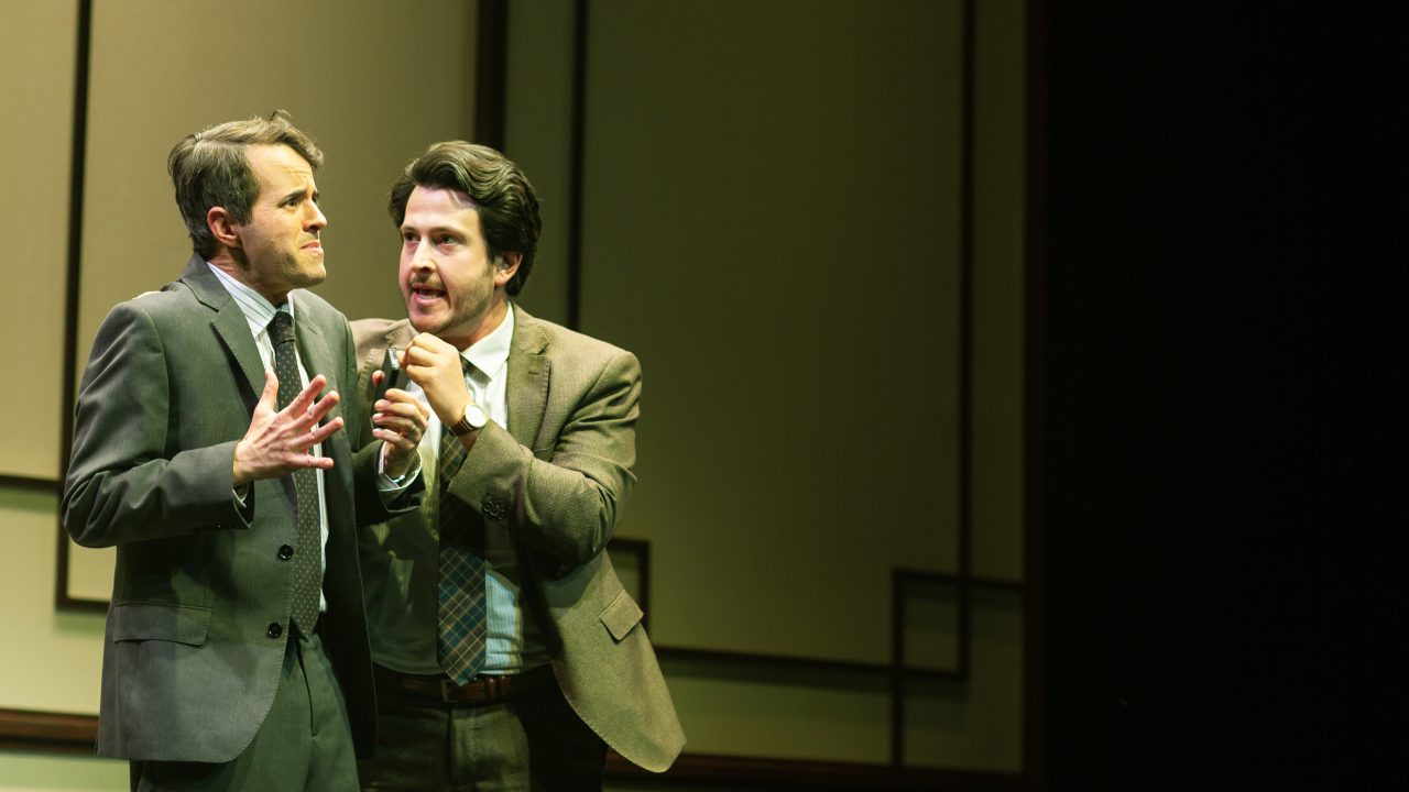 American businessman Daniel Cavanaugh (Michael Barrett Austin) and his translator Peter Timms (Matthew Bohrer) discuss the complexities of business in China in San Francisco Playhouse's "Chinglish," performing May 4 - June 10.