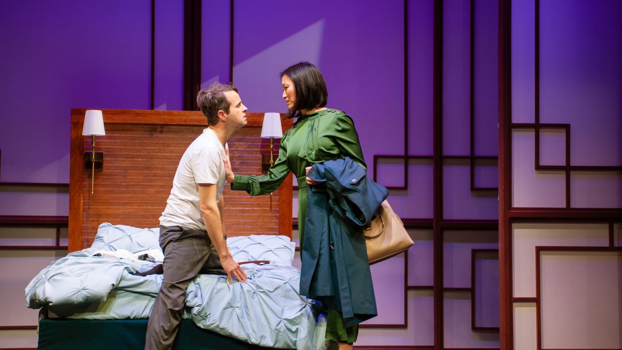 American businessman Daniel Cavanaugh (Michael Barrett Austin) has a moment with vice minister Xi Yan (Nicole Tung) in San Francisco Playhouse's "Chinglish," performing May 4 - June 10.