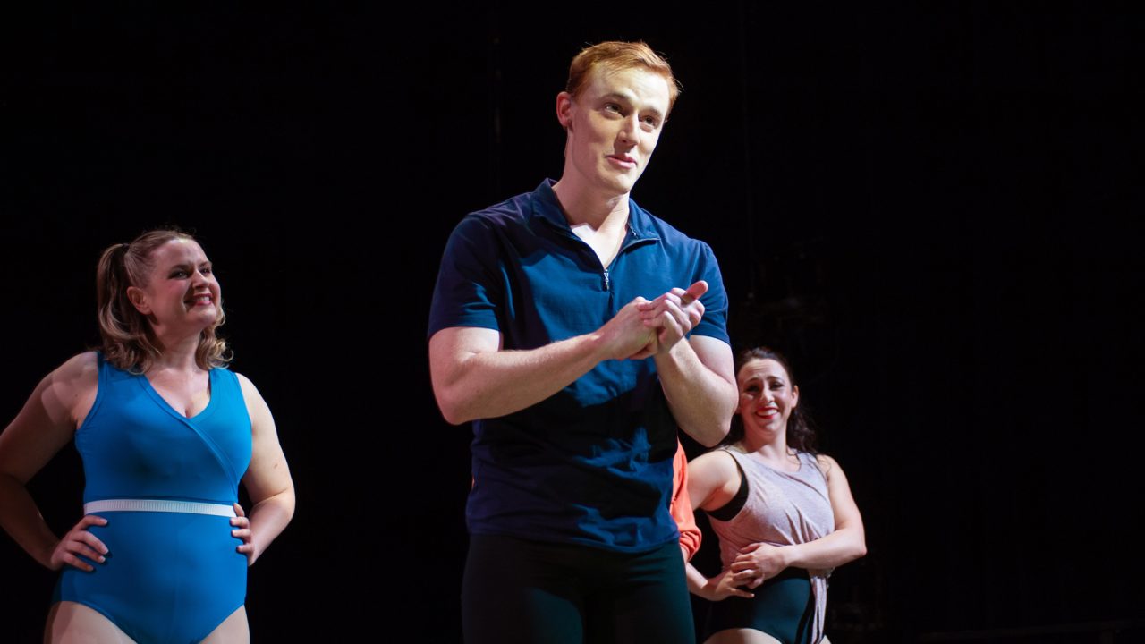 Mark (center - Zeke Edmonds) describes his childhood, to the amusement of fellow dancers Val (Melissa WolfKlain) and Diana Morales (Samantha Rose Cárdenas) in San Francisco Playhouse's "A Chorus Line," performing June 22 - September 9.
