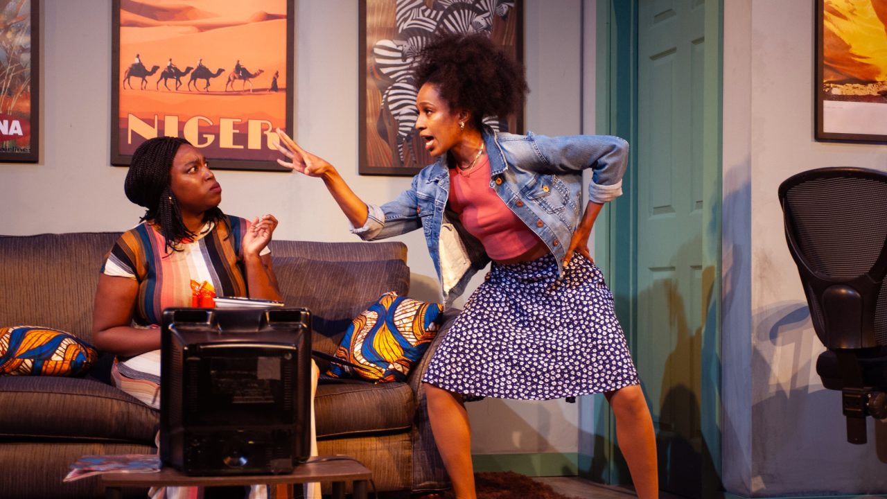 Dede (Brittany Nicole Sims) is concerned about Ayamma's (Angel Adedokun) acting abilities in San Francisco Playhouse's "Nollywood Dreams," performing September 28 - November 4, 2023.