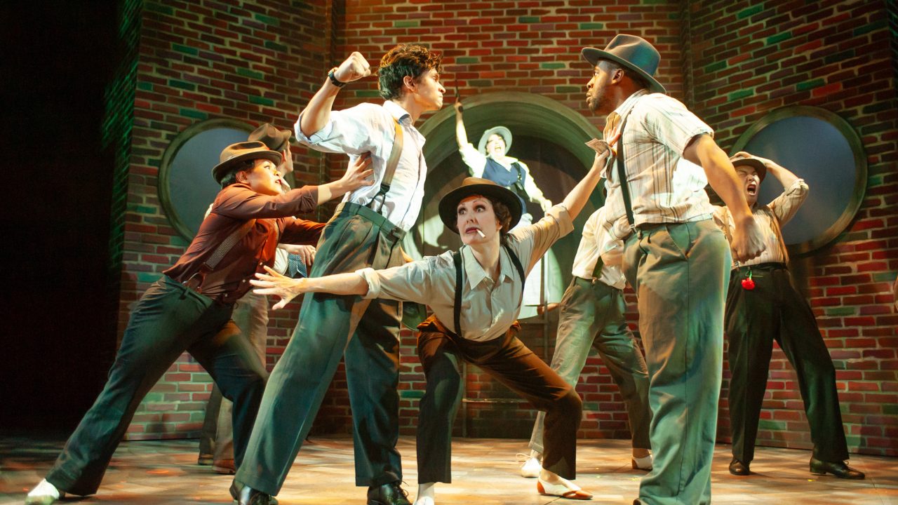 Crapshooters (l to r- Malia Abayon, Chachi Delgado, Jill Slyter, and Jurä Davis) almost come to loggerheads in San Francisco Playhouse's "Guys and Dolls," performing November 16, 2023 - January 13, 2024.