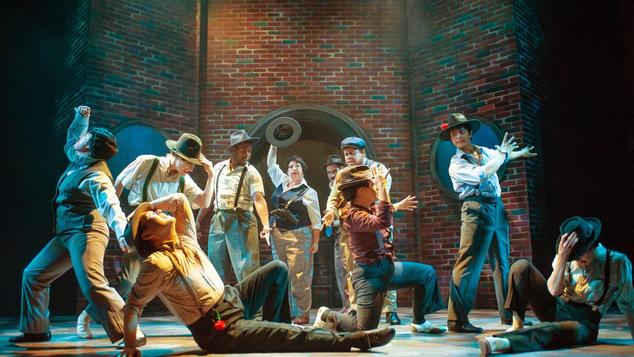 Crapshooters pray for luck in San Francisco Playhouse's "Guys and Dolls," performing November 16, 2023 - January 13, 2024.