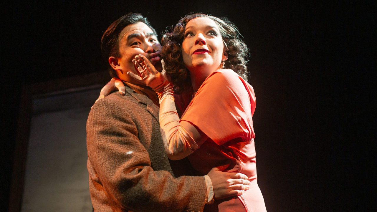 Richard Hannay (Phil Wong) is captivated by the mysterious Anabella (Maggie Mason) in "The 39 Steps," presented by San Francisco Playhouse March 7 - April 20. Richard Hannay (Phil Wong) is captivated by the mysterious Anabella (Maggie Mason) in "The 39 Steps," presented by San Francisco Playhouse March 7 - April 20.